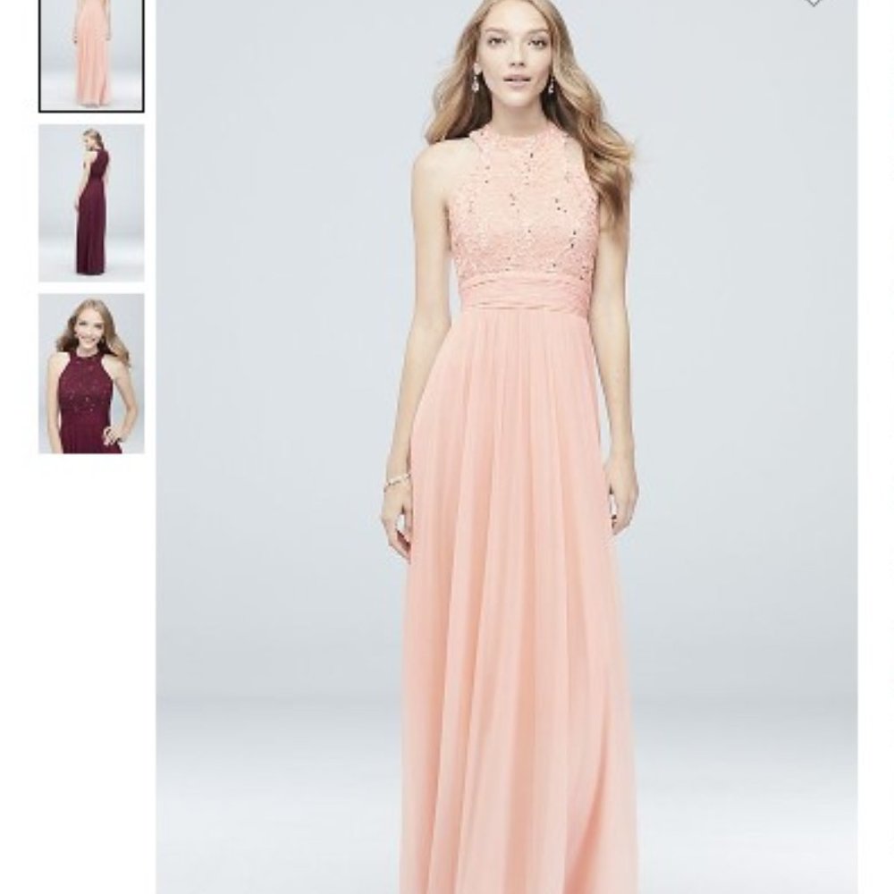 NWT David's Bridal High Neck Sequin Chiffon Dress